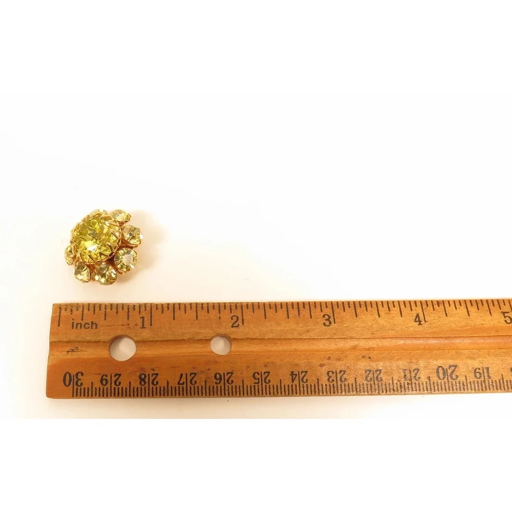 Bright Yellow Sparkly 23mm Vintage Rhinestone Button*Gold Toned Metal‎